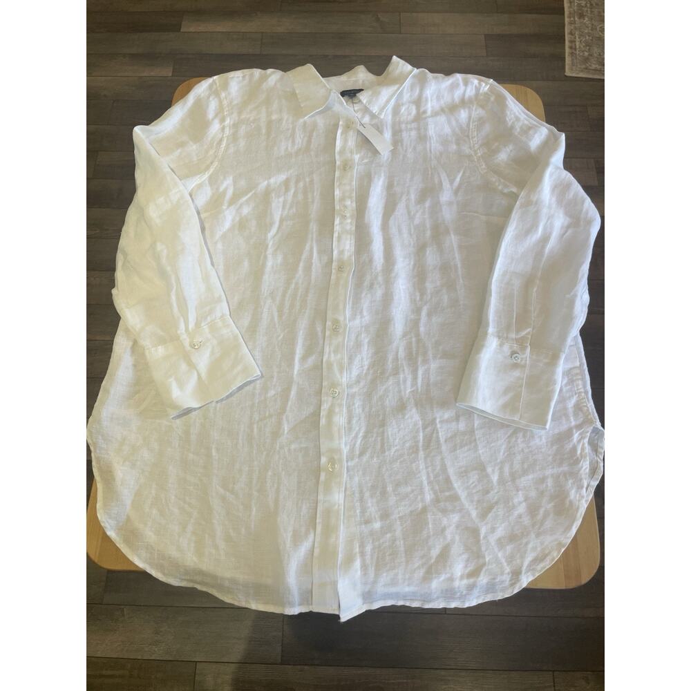 Talbots XL White Linen Button Front Shirt NEW Beach Vacation Lounge Layer Relax